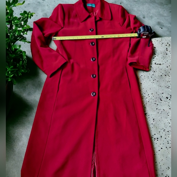 Vintage LA REDOUTE Long Candy Apple Red Lined Dress Coat - Picture 9 of 12